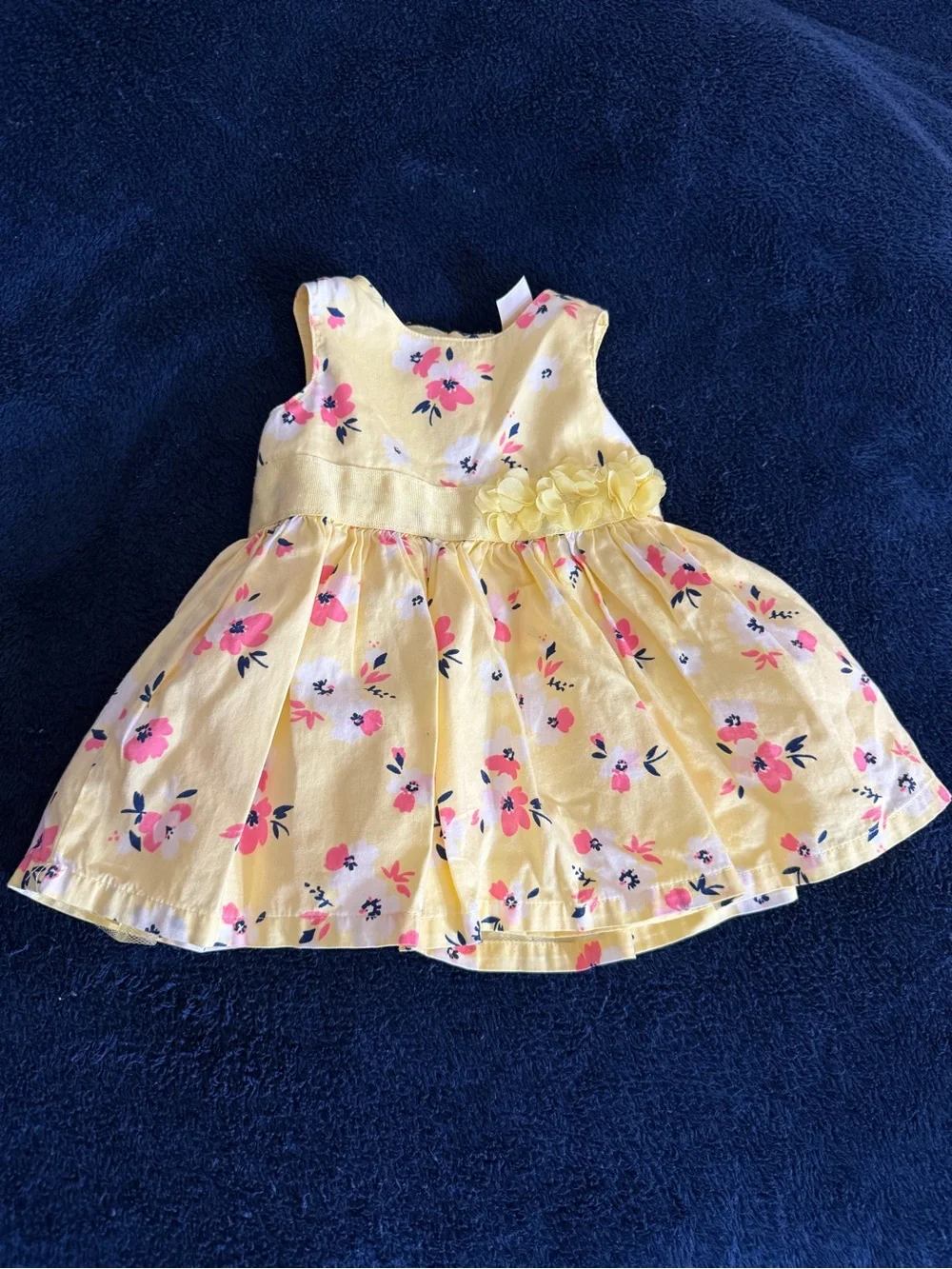 Yellow Floral Sleeveless Girls' Dress with Flower Waist Accent